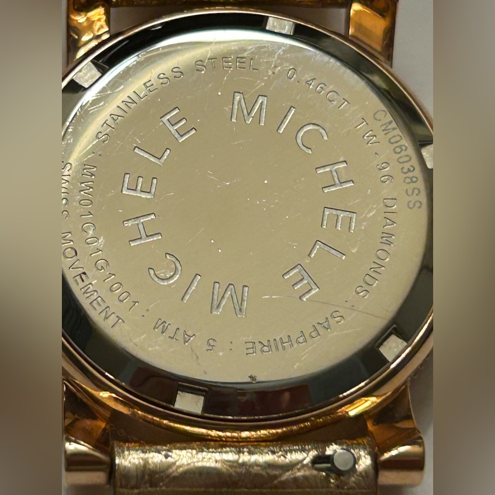 Michele Rose Gold Diamond Bezel Chronograph Watch with White Dial/ 96 Diamonds - Picture 6 of 13
